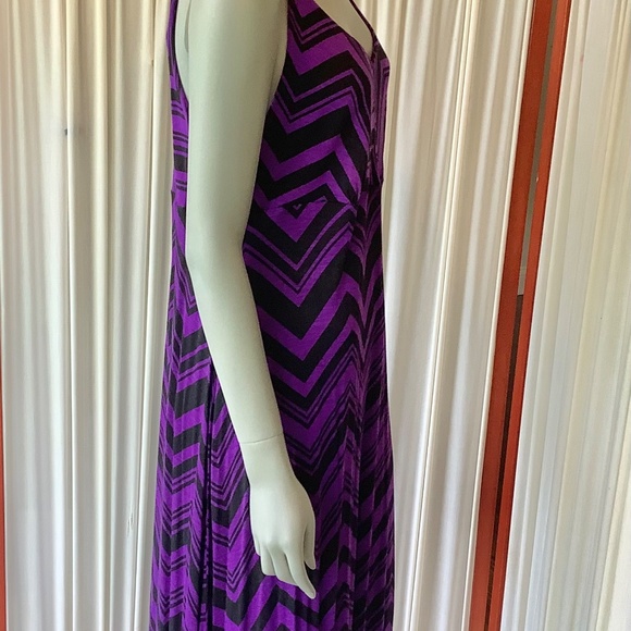 Olivia Moon Maxi Sun Dress Purple Black Abstract Size Large - Picture 3 of 7